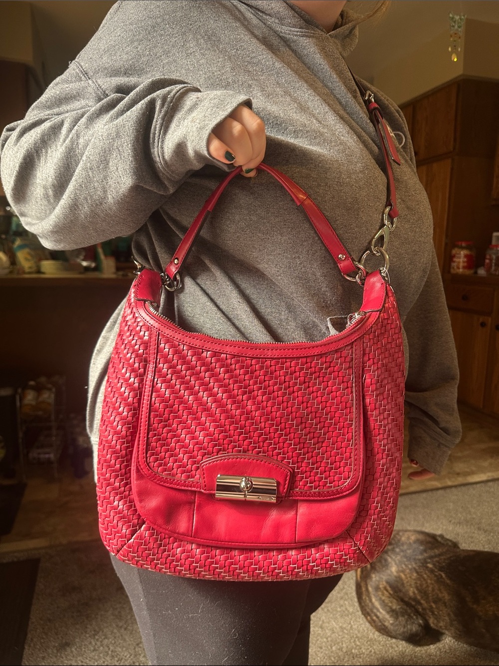 Vintage Coach Woven Leather Shoulder Bag in Raspberry - Picture 2 of 8